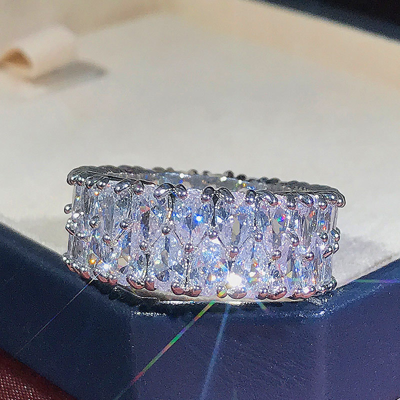Moissanite Diamond Gemstone Wedding Rings For Women Men Inlay CZ Zircon Lovers Engagement Rings Party Gifts Fine Jewelry