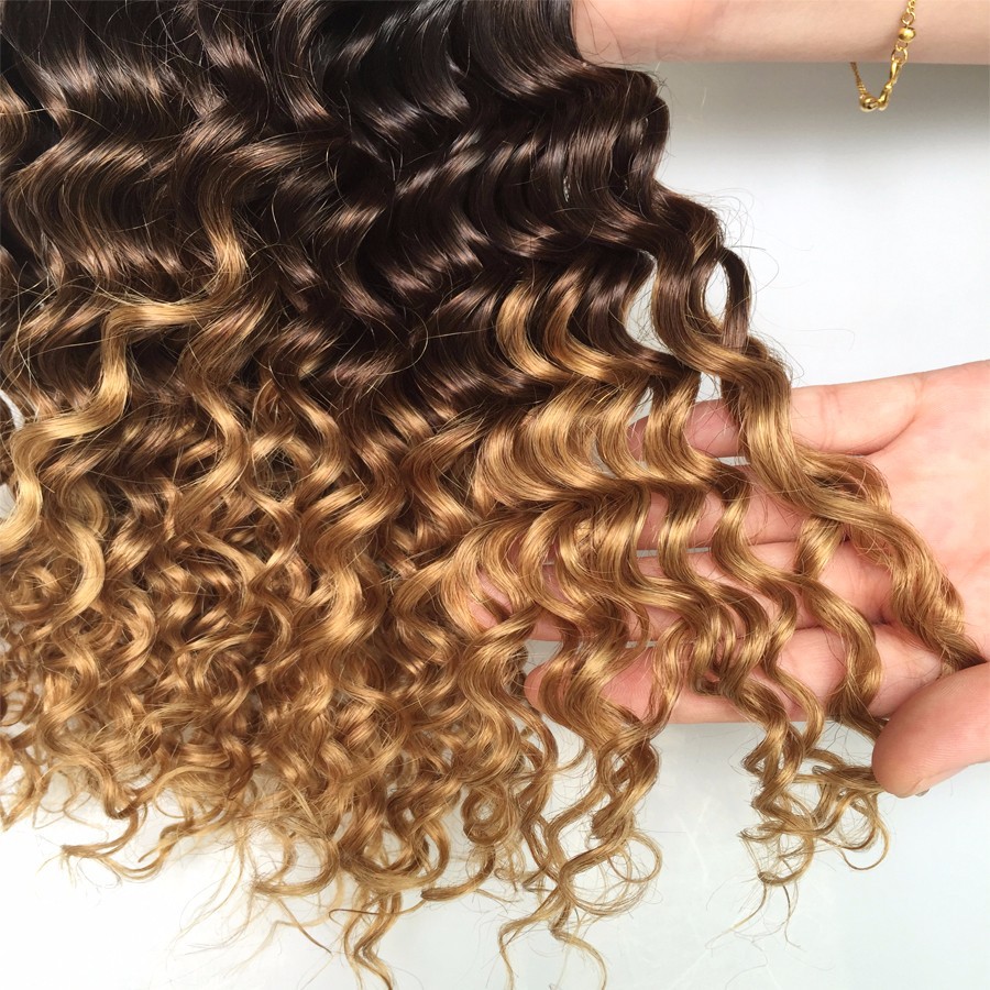 Ombre 1B/4/27 Brazilian Deep Wave Human Remy Virgin Hair Weaves 100g/bundle Double Wefts 3Bundles/lot full and soft