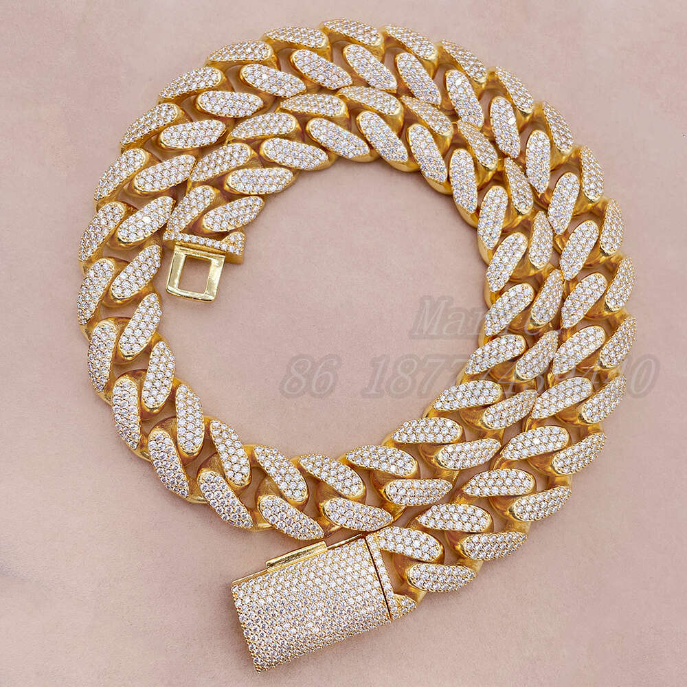 in Stock 18mm Pass Diamond Tester Vvs Moissanite Men Necklace Silver 925 Fine Hip Hop Jewelry Heavy Miami Cuban Link Chain
