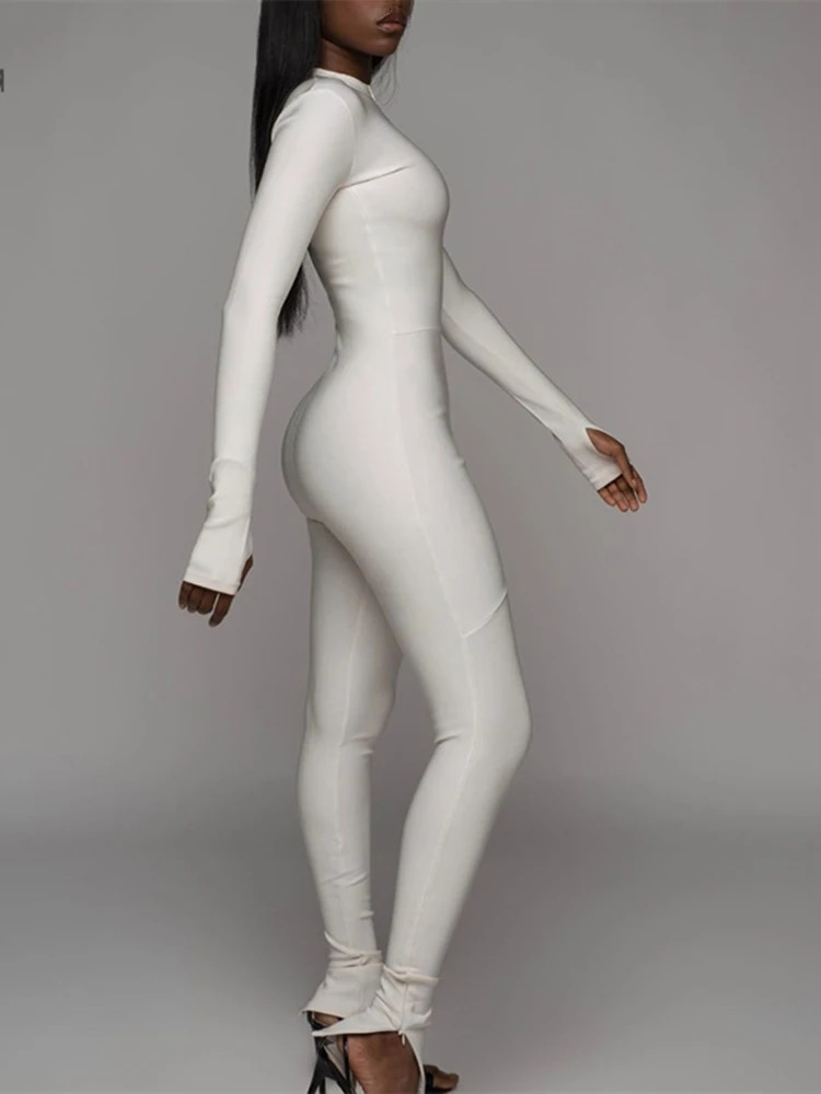 Sisterlinda White Rompers Womens Jumpsuits Elegant Long Sleeve Overalls Night Party Zipper Playsuits Slim Outifts Streetwear 240129