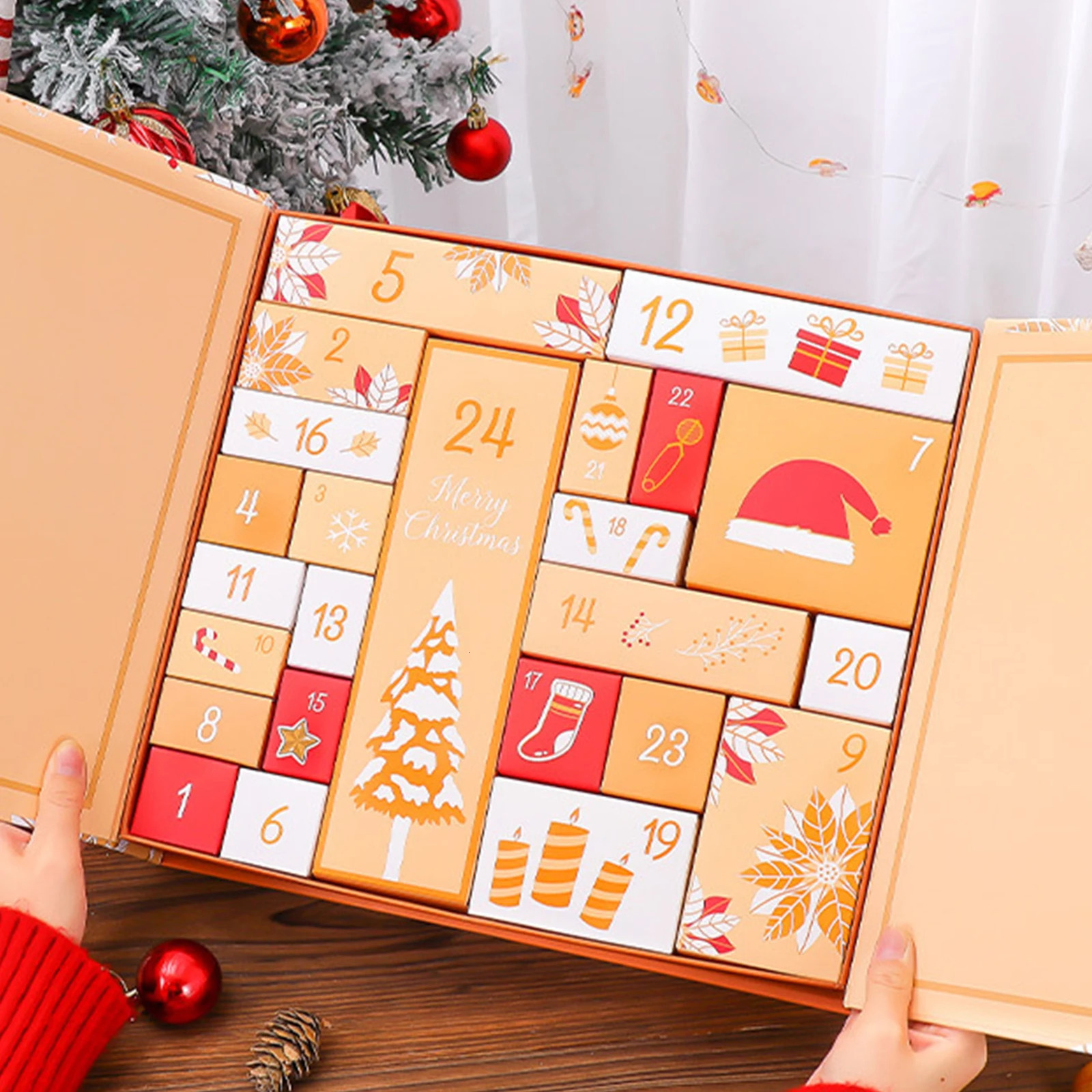 Christmas Advent Calendar DIY 24 Day Double Exposed Cover Christmas Filling Box Countdown Calendar Empty Box Christmas Gift 240118