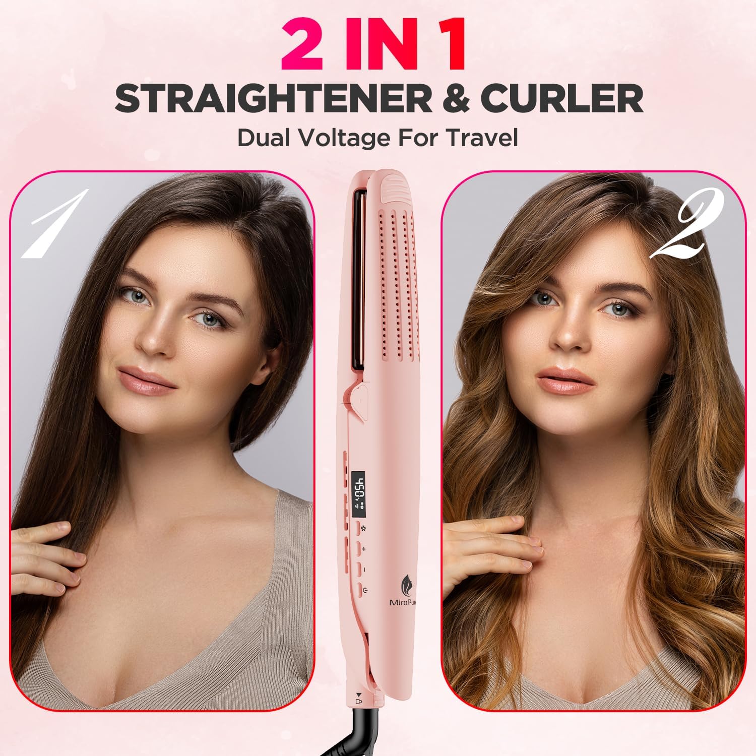 US stock MiroPure 360° Airflow Styler Curler, Titanium Hair Straightener and Curler 2-in-1, Professional Care Wand with Ionic Aroma Cool Air