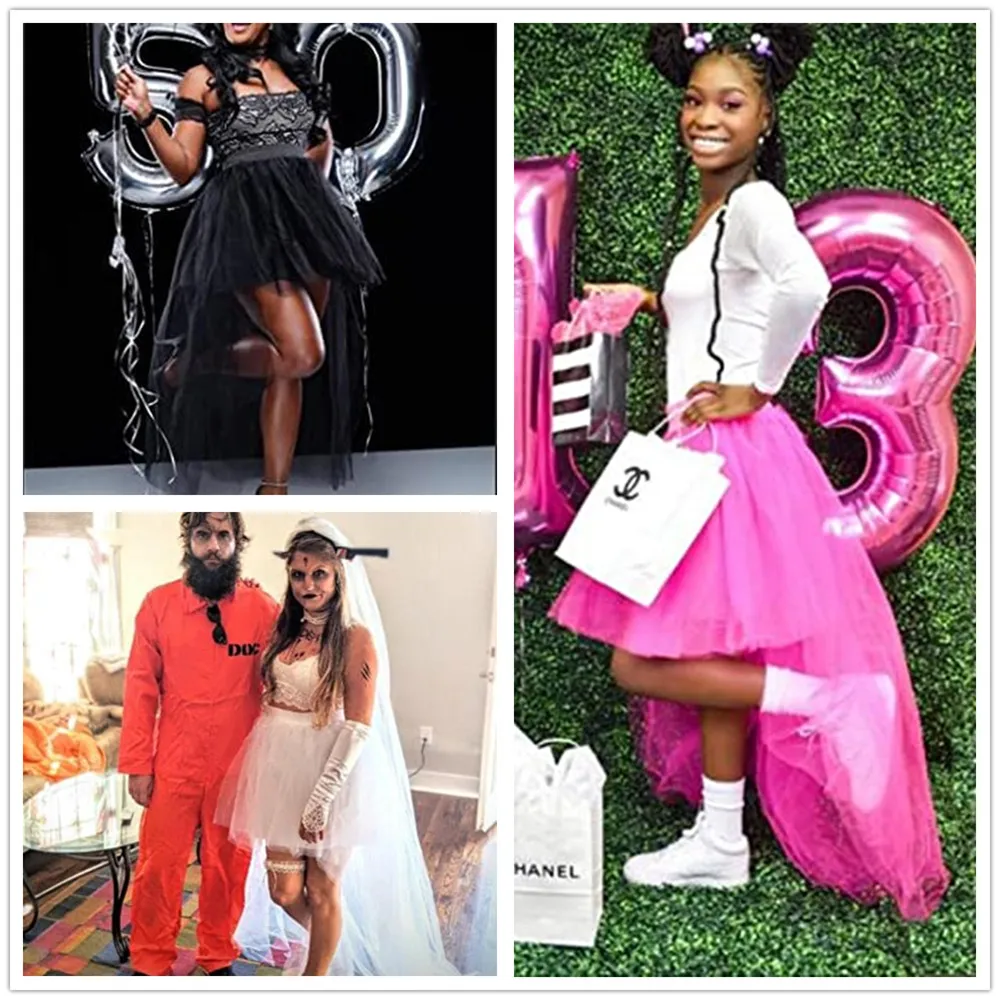 4Colors New Arrival High-Low Petticoats For Tail Dress Elastic Waist High Low Mesh Net Halloween Cosplay Costume Maxi Skirts Cpa805