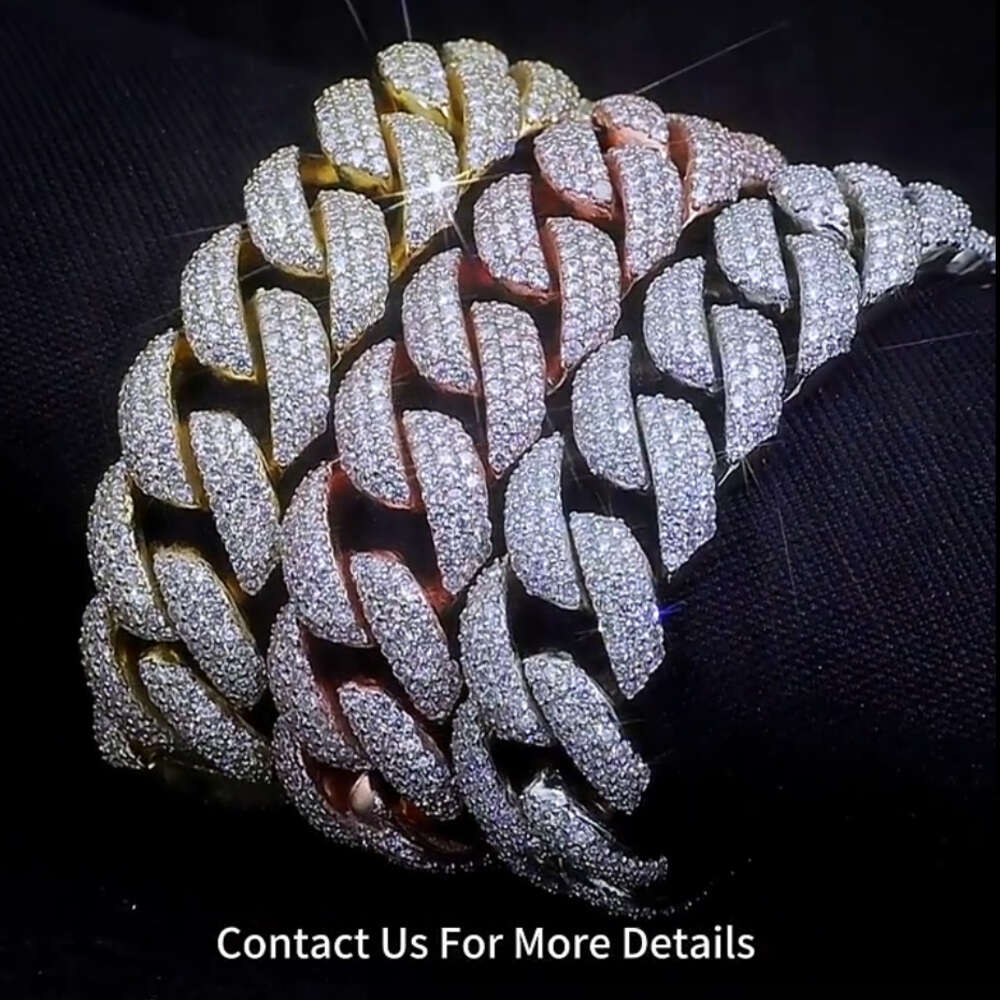 bracelet necklace mossanite Factory Price 20mm Luxury Cuban Link Chain Vvs Moissanite Hip Hop Jewelry Iced Out Bracelet