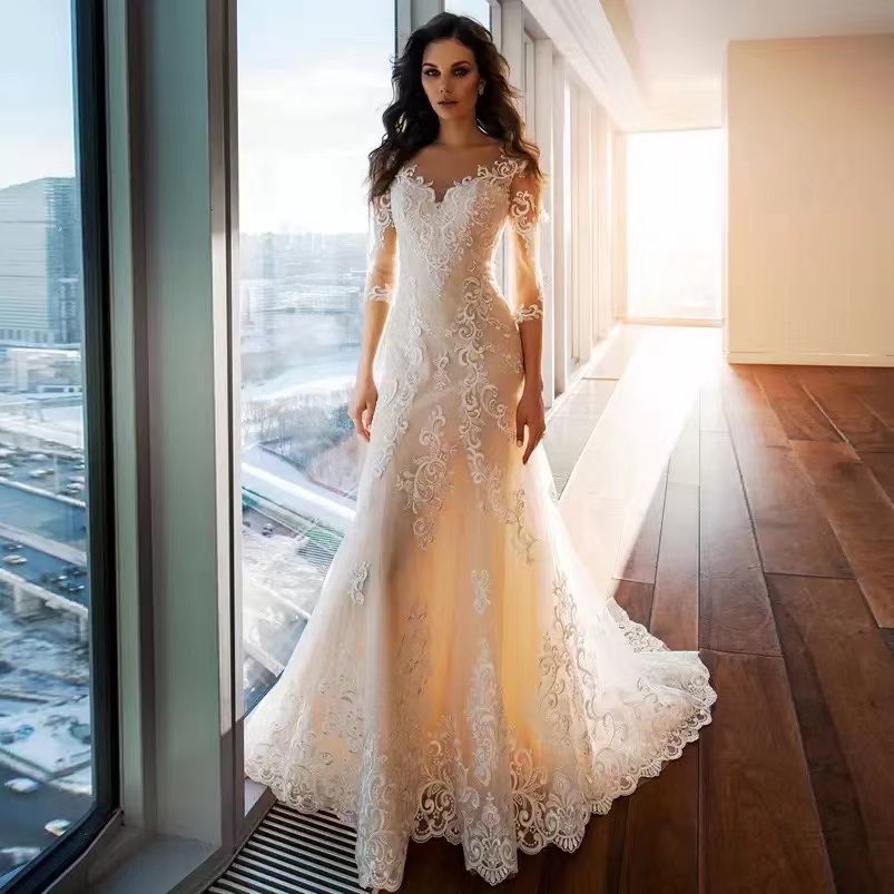 white lace mermaid Wedding Dresses Bandeau Sequins Beaded Sexy flowers Trailing Lace Satin sweep train Custom Made Plus Size elegant Skinny Wedding Gu