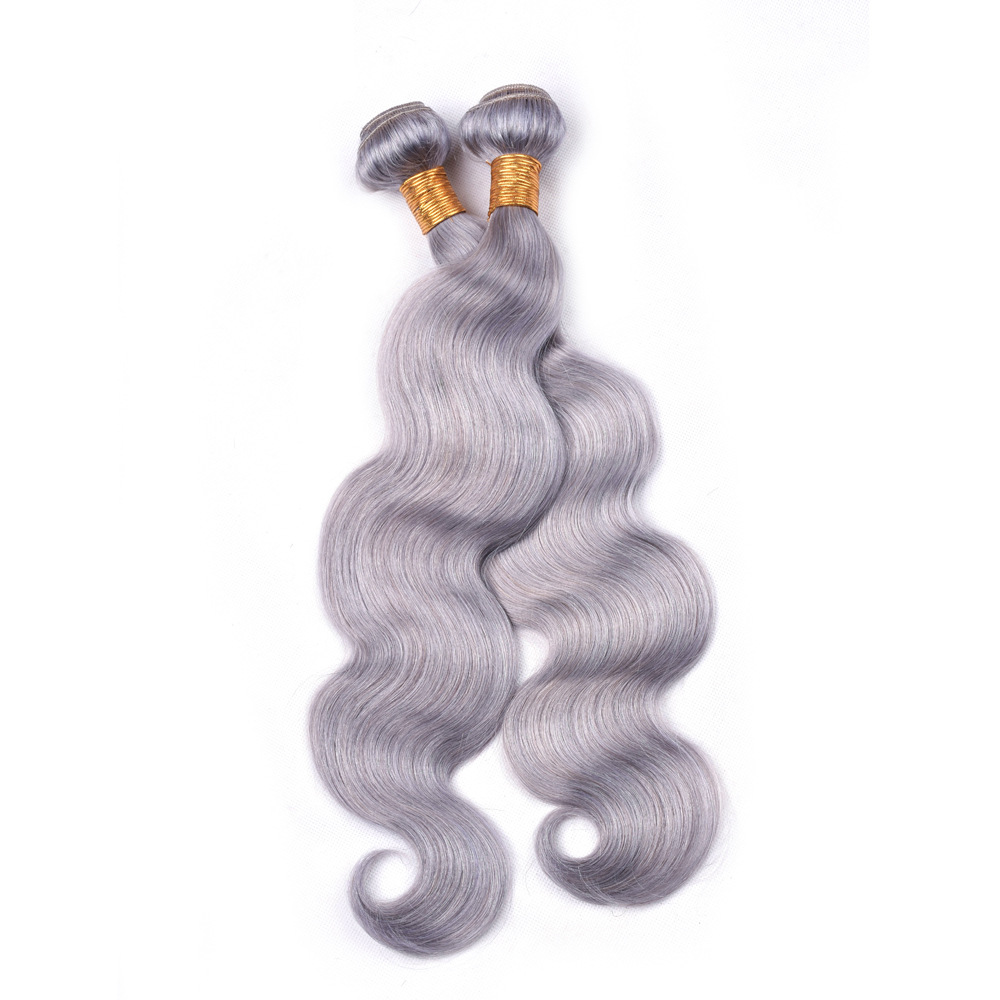 Silver Grey Brazilian Body Wave Human Remy Virgin Hair Weaves 100g/bundle Double Wefts 3Bundles/lot