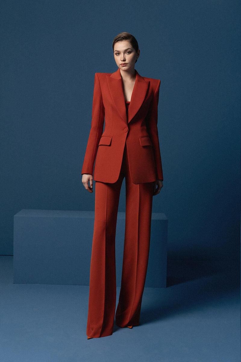 Dark Red Women Pants Suits Spring Fashion 2 Pieces Mother Of Bride Blazer Tuxedos Custom Made Wear Trousers Sets
