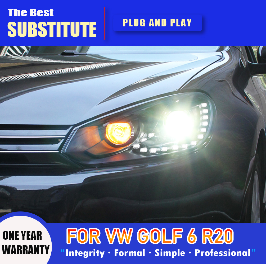 Car Accessories DRL Daytime Running Light For VW Golf 6 R20 LED Headlight Assembly 09-12 Streamer Turn Signal Indicator Head Lamp