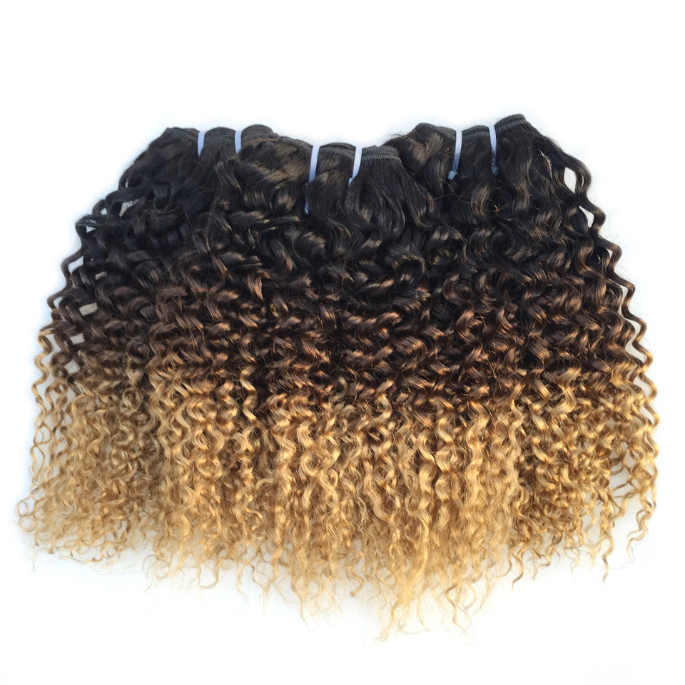 Ombre 1B/4/27 Brazilian Kinky Curly Human Remy Virgin Hair Weaves 100G/Bundle Double Wefts 3Bundles/Lot Full And Soft
