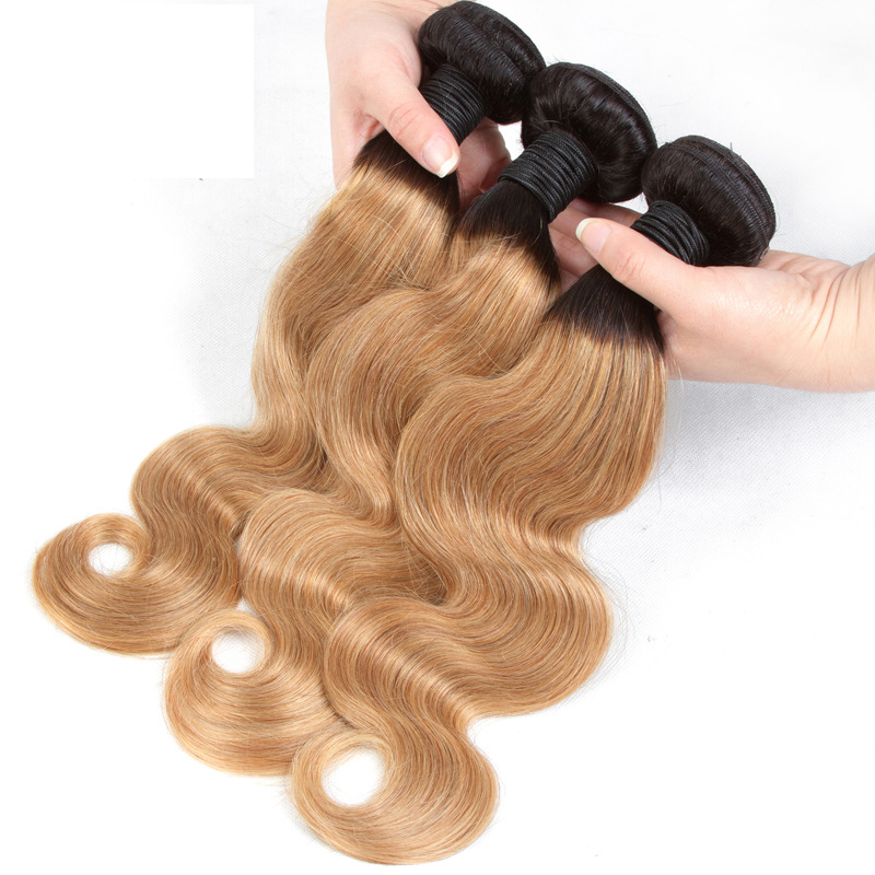 Ombre 1B/27 Brazilian Human Remy Virgin Body Wave Hair Weaves 100G/Bundle Double Wefts 3Bundles/Lot