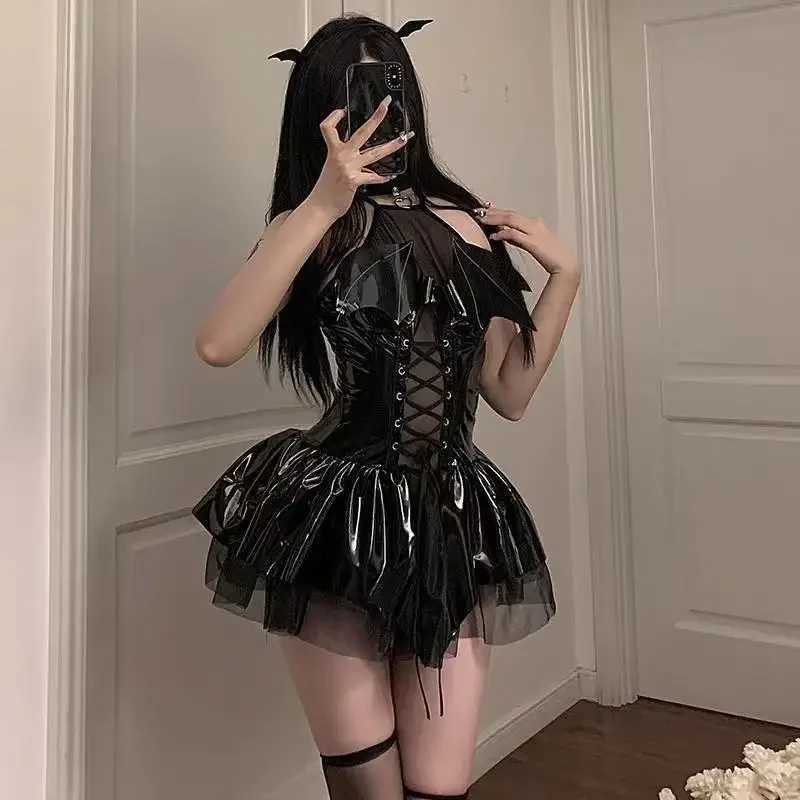 Sexy Set Sexy Lingerie Bright PU Sexy Dress Mesh Perspective Dress Uniform Dressing Cosplay Set Sex Underwear Sexy Catsuits Woman