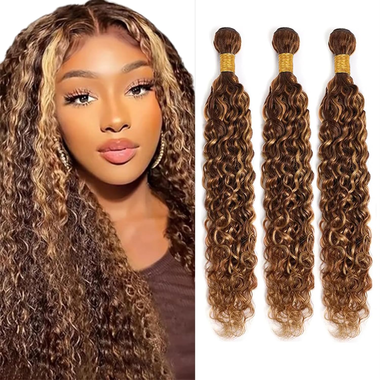 Brazilian Water Wave Human Remy Virgin Hair Weaves P4/27 Highlight Color 100g/bundle Double Wefts 3Bundles/lot full and soft