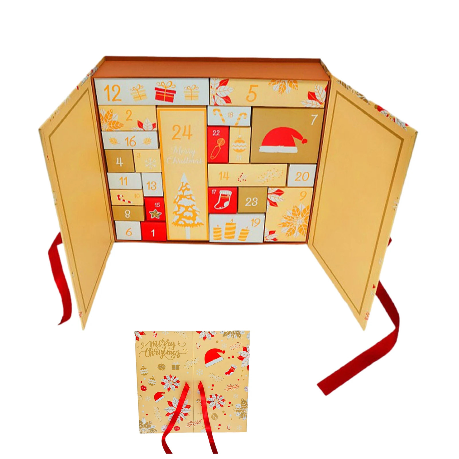 Christmas Advent Calendar DIY 24 Day Double Exposed Cover Christmas Filling Box Countdown Calendar Empty Box Christmas Gift 240118