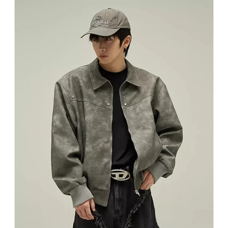 Hip Hop Retro Motorcycle Leather Jackets Man American Street Casual Suede Bomber Coats Spring Autumn Zipper Handsome Outwear 240124