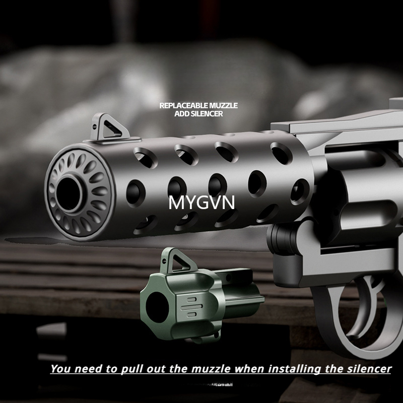 Revolver Soft Bullets Toy Gun Shell Ejection Pistol Manual Continuous Firing with Silencer Fake Gun Outdoor Cs Game Prop Birthday Gifts