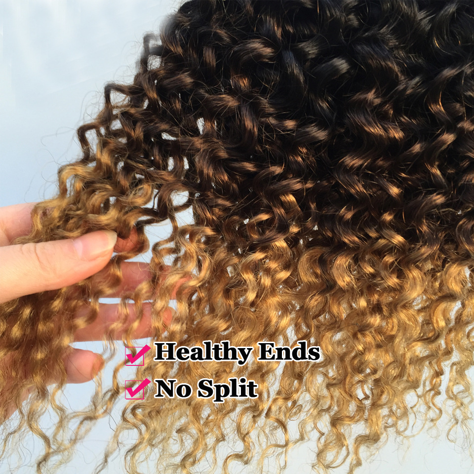 Ombre 1B/4/27 Brazilian Kinky Curly Human Remy Virgin Hair Weaves 100G/Bundle Double Wefts 3Bundles/Lot Full And Soft