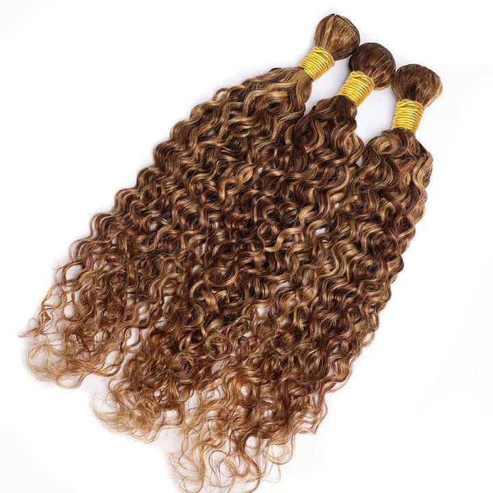 Brazilian Water Wave Human Remy Virgin Hair Weaves P4/27 Highlight Color 100g/bundle Double Wefts 3Bundles/lot full and soft