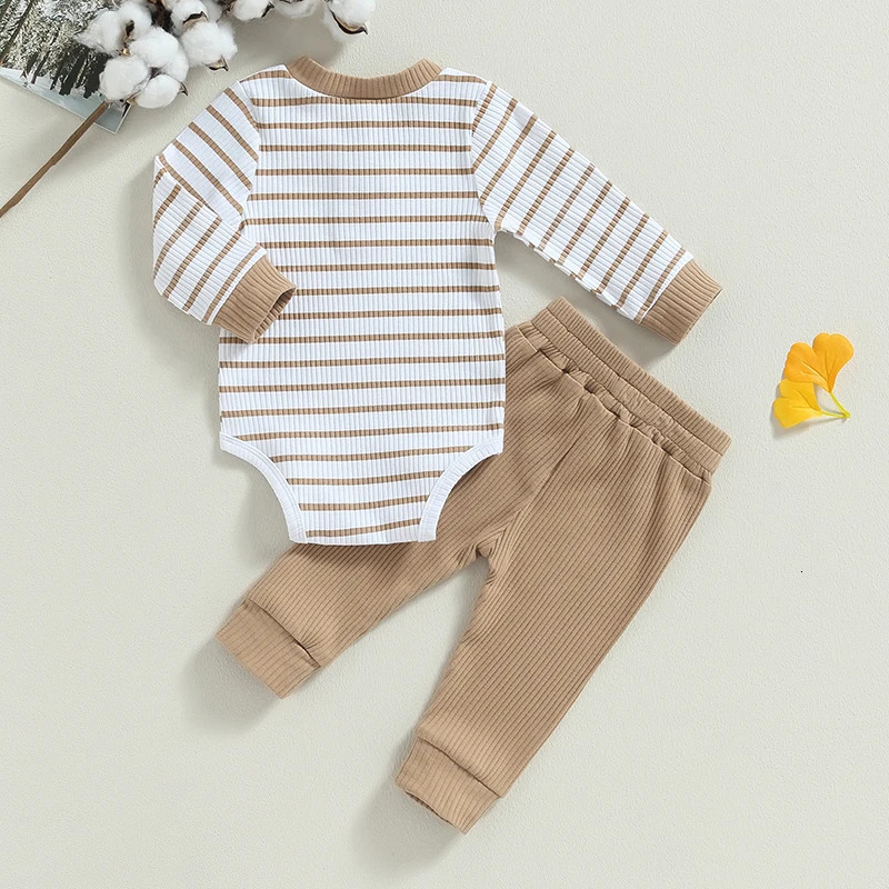 Citgeett Autumn Infant Baby Boy Fall Outfits Long Sleeve Striped Print Romper Pants Set Warm Clothes 240127
