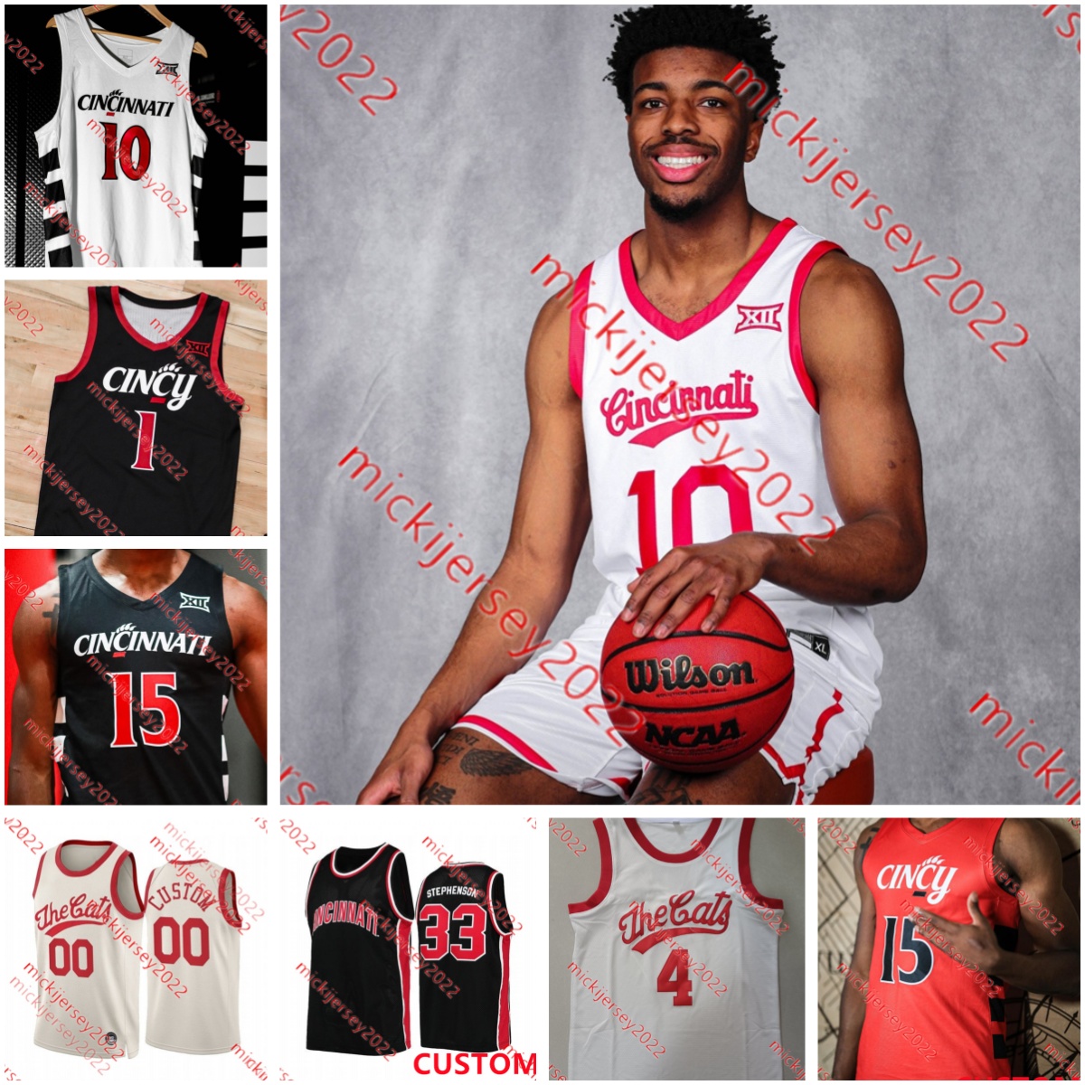 Cincinnati Bearcats Basketball Jersey Viktor Lakhin Sage Tolentino Kalu Ezikpe Ody Oguama CJ Anthony Mika Adams-Woods Mens Custom Stitched Cincinnati Jersey