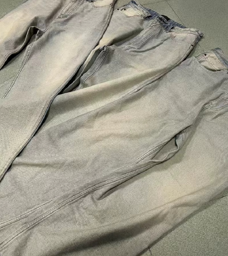 Bale Washed Grey Oversized Fit Men Oversized Jeans With Wide Leg Flared Pants Men Loose Causal Jeans