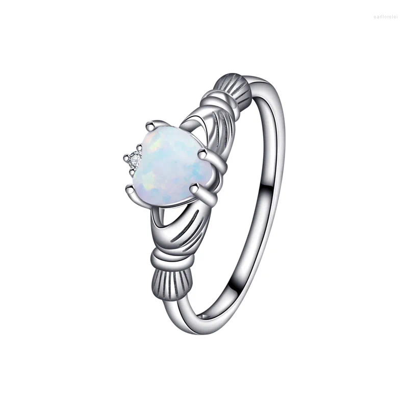Cluster Rings Adorable Sterling Sier Women's Ring With Heart-shape Opal And Zircon Decoration Simple Lovely Style For Daily Or As A