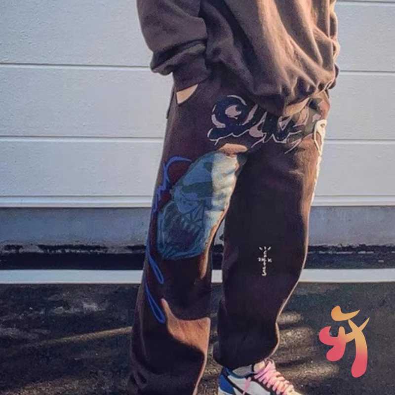 Men's Pants Rock Hip Hop Street Cactus Jack Sweatpants Foam Graffiti Letter Printed DrawstrGuard Pants Men Women Casual Trousers J240129