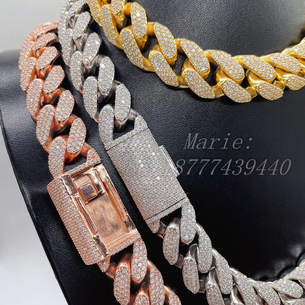 in Stock 18mm Pass Diamond Tester Vvs Moissanite Men Necklace Silver 925 Fine Hip Hop Jewelry Heavy Miami Cuban Link Chain