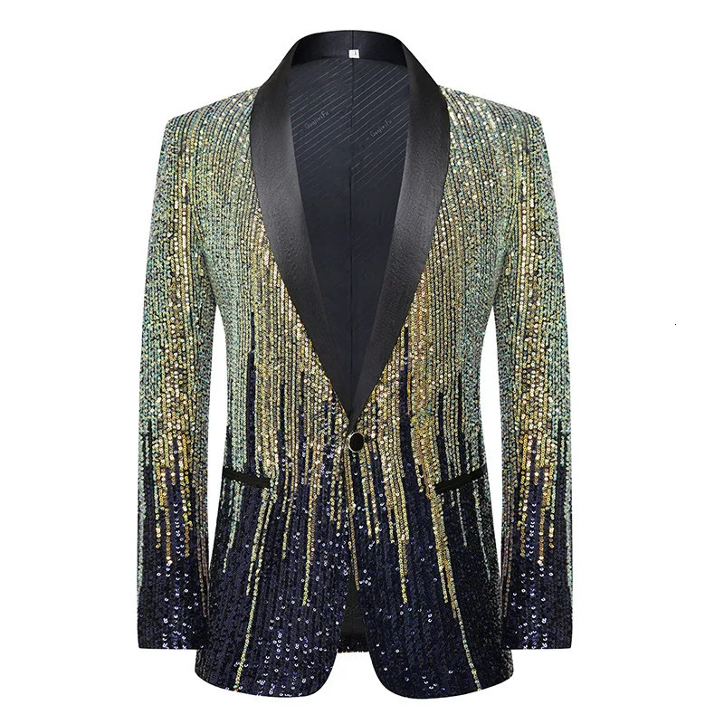 Fashion Mens Jacket Meteor Gradient Sequins Suit Coat Stage Performance Host Wedding Only Blazer 240126