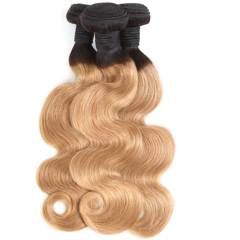 Ombre 1B/27 Brazilian Human Remy Virgin Body Wave Hair Weaves 100G/Bundle Double Wefts 3Bundles/Lot