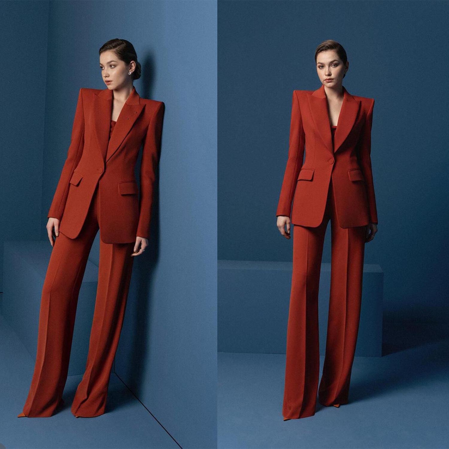 Dark Red Women Pants Suits Spring Fashion 2 Pieces Mother Of Bride Blazer Tuxedos Custom Made Wear Trousers Sets
