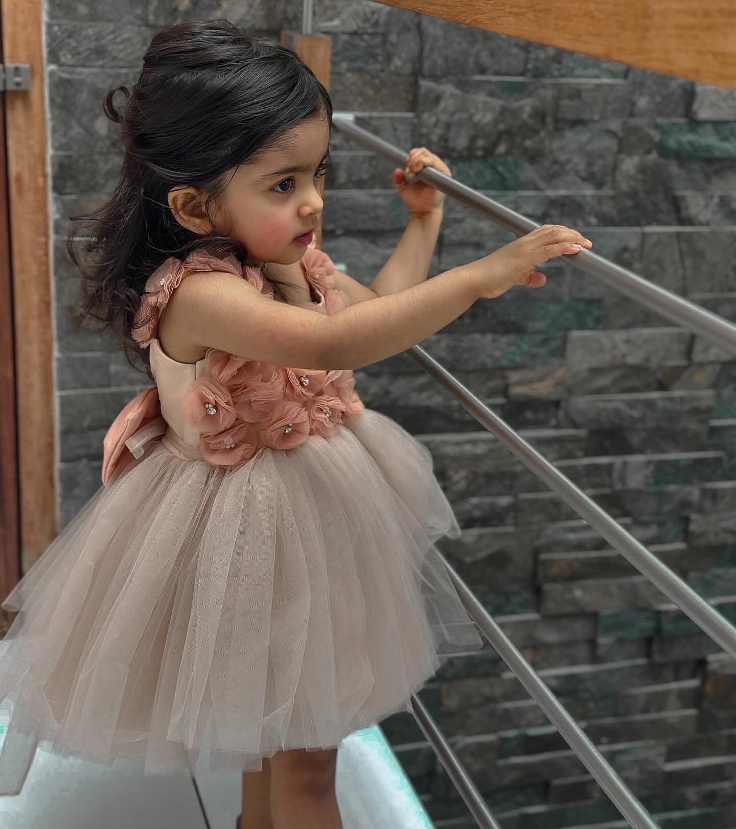 2024 Champagne Knee Length Flower Girl Dresses Ball Gown Tulle Flowers Crystals Little Girl Christmas Peageant Birthday Christening Tutu Dress Gowns Z