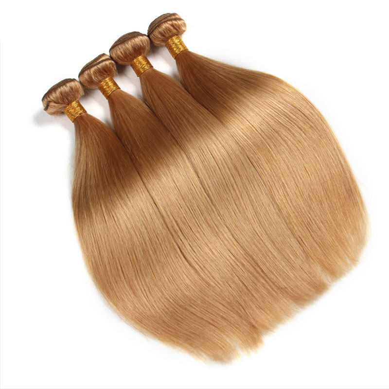 Brazilian Human Remy Virgin Hair Straight Hair Weaves Honey Blonde 27# Color 100g/bundle Double Wefts 3Bundles/lot