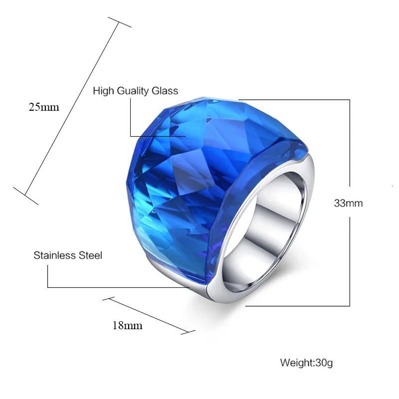 Fashion Large Ring for Women Multicolor Wedding Jewelry 7 Colors Big Glass Stone Ring Stainless Steel Anillos 240125