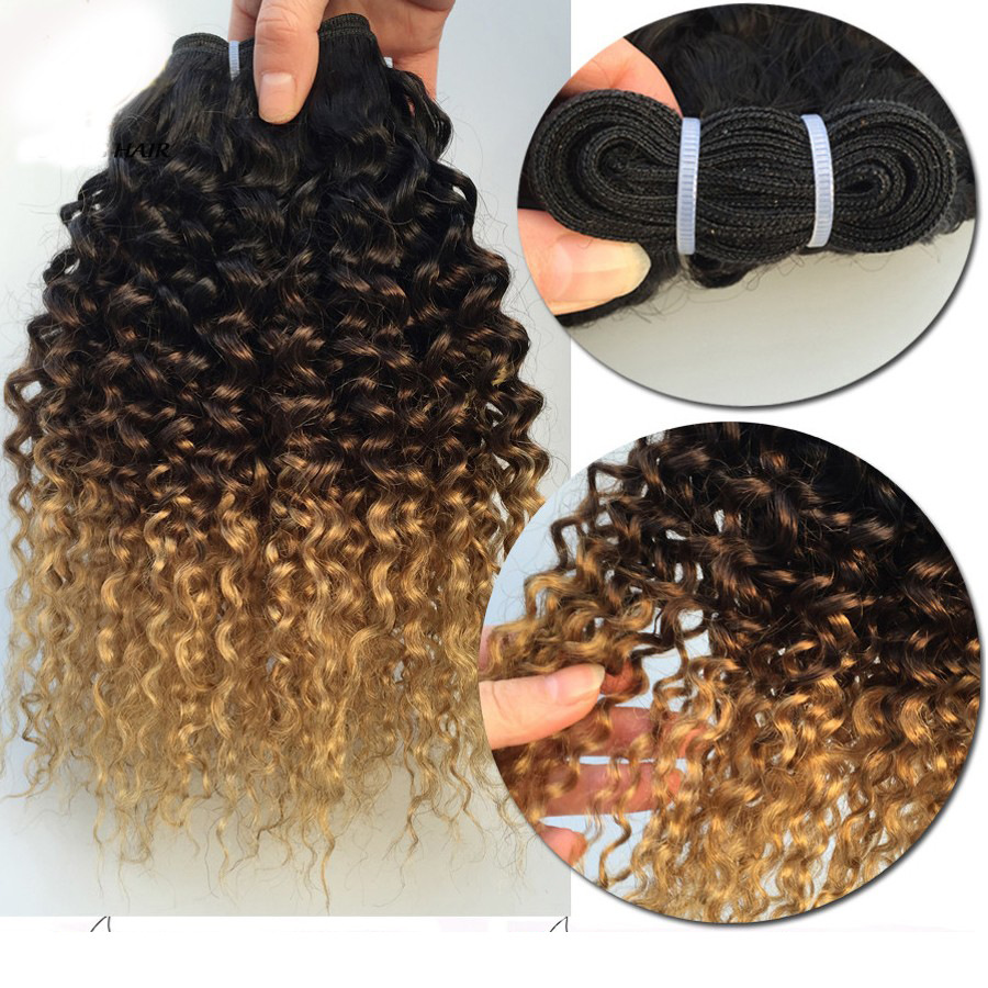 Ombre 1B/4/27 Brazilian Kinky Curly Human Remy Virgin Hair Weaves 100G/Bundle Double Wefts 3Bundles/Lot Full And Soft