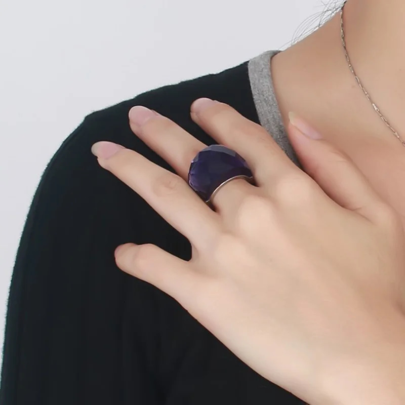 Fashion Large Ring for Women Multicolor Wedding Jewelry 7 Colors Big Glass Stone Ring Stainless Steel Anillos 240125