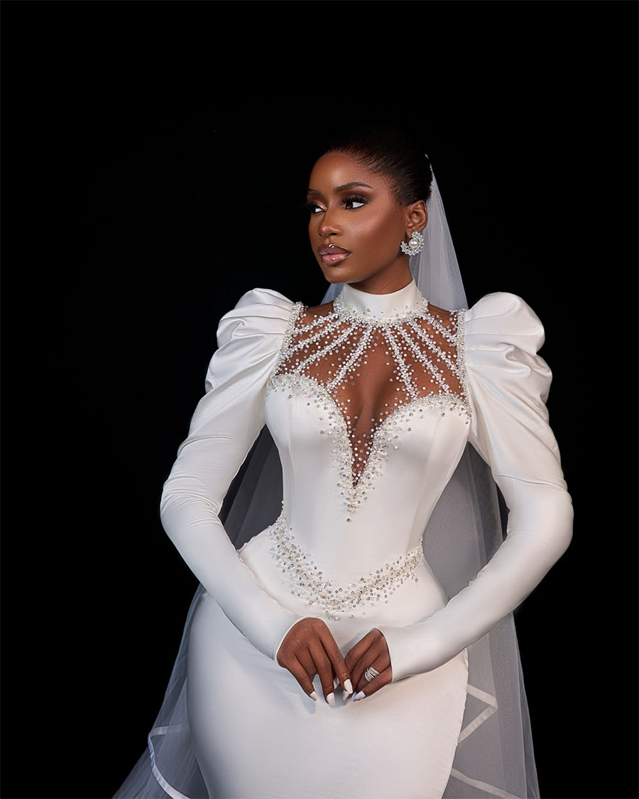 Arabic Aso Ebi Vintage 2024 Africa White Mermaid Wedding Dresses for Bride High Collar Long Puff Sleeve See Through Beading Garden Stain Muslim Bridal