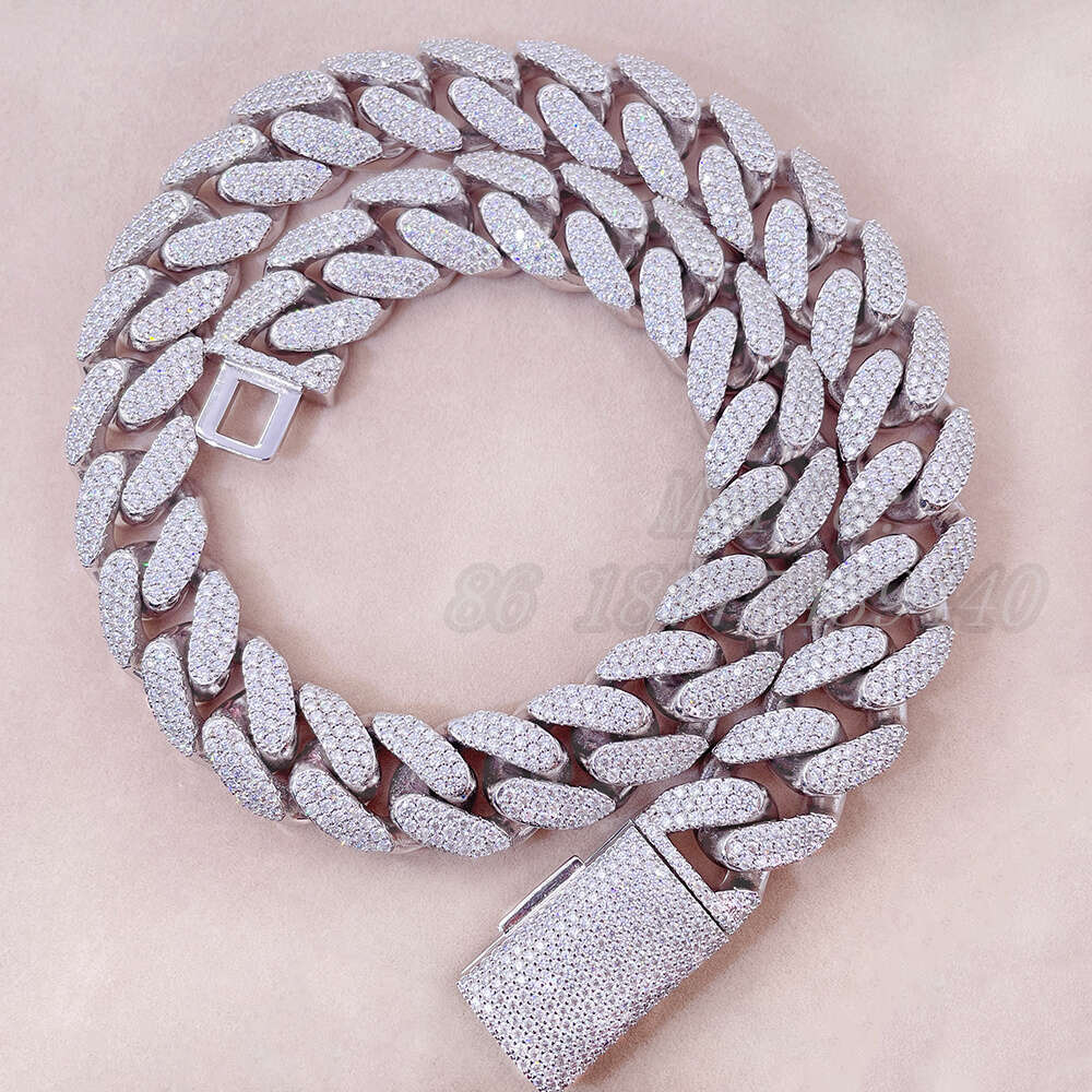 in Stock 18mm Pass Diamond Tester Vvs Moissanite Men Necklace Silver 925 Fine Hip Hop Jewelry Heavy Miami Cuban Link Chain
