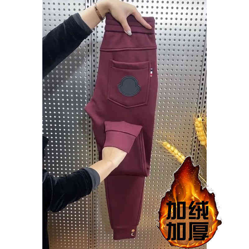 Trendy Monclair Sportswear Leggings Mens Autumn and Winter Plush Thickened Fashion Pants Youth Slim Fit