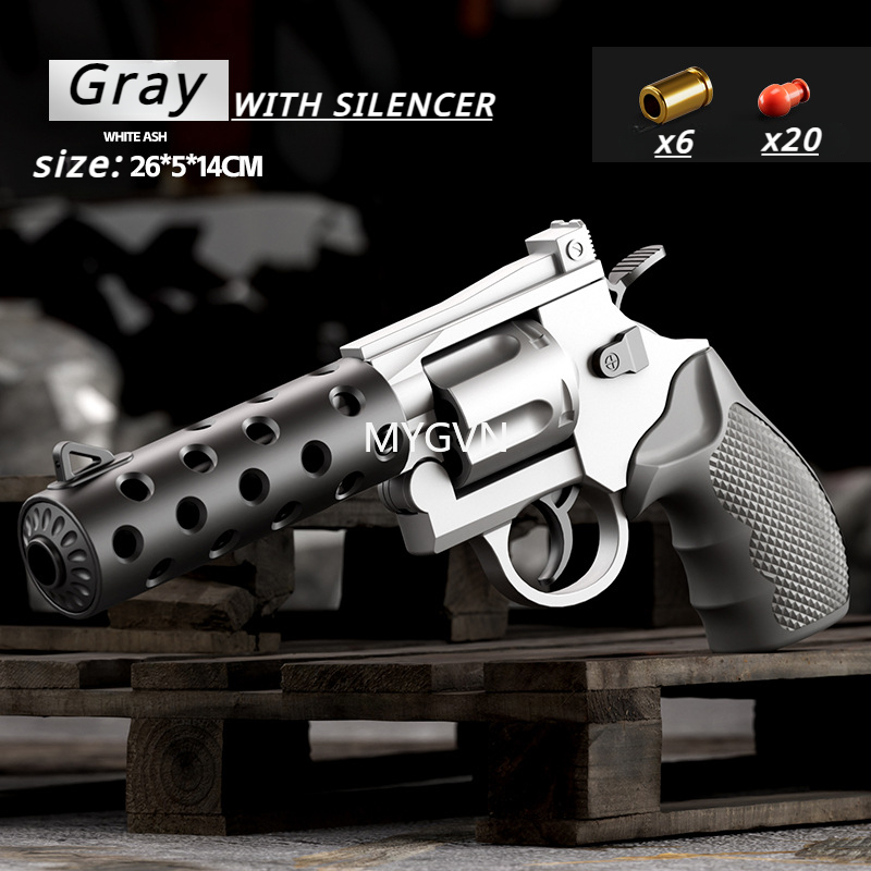 Revolver Soft Bullets Toy Gun Shell Ejection Pistol Manual Continuous Firing with Silencer Fake Gun Outdoor Cs Game Prop Birthday Gifts