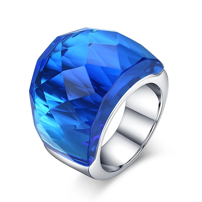 Fashion Large Ring for Women Multicolor Wedding Jewelry 7 Colors Big Glass Stone Ring Stainless Steel Anillos 240125