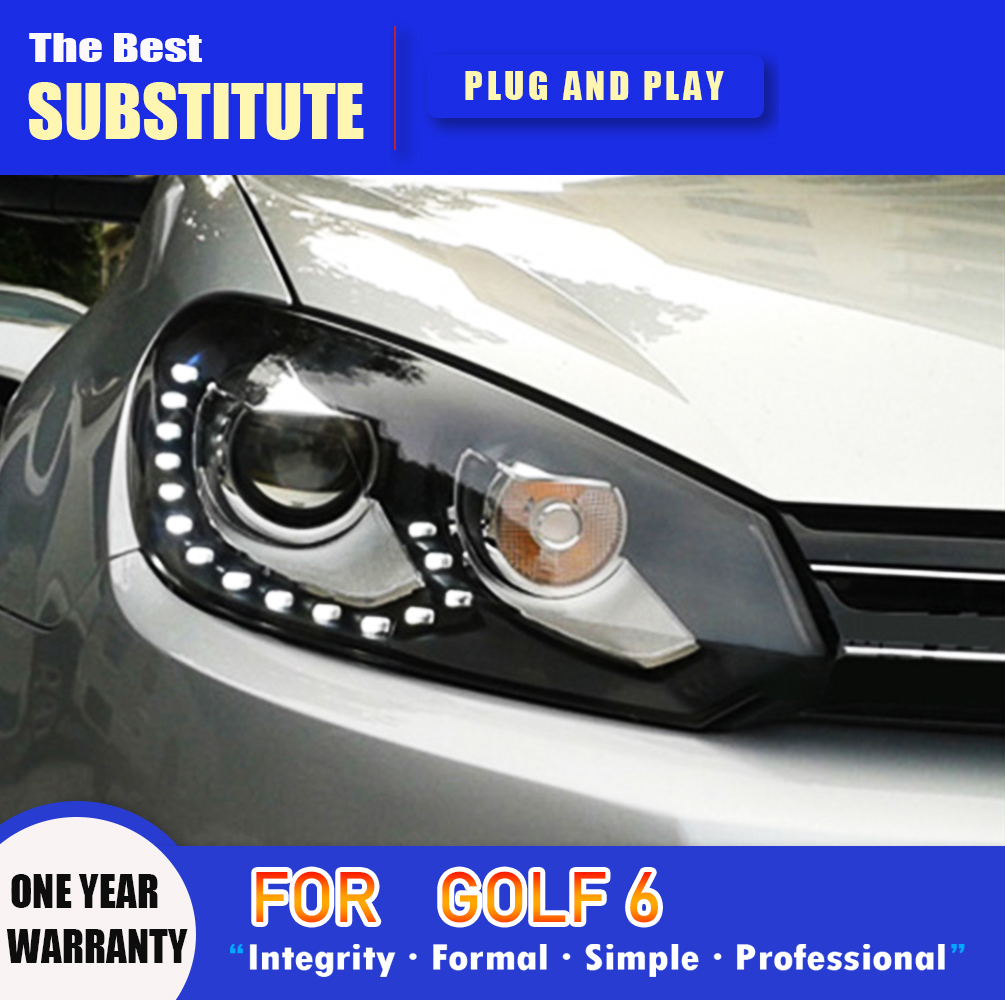 Car Accessories DRL Daytime Running Light For VW Golf 6 R20 LED Headlight Assembly 09-12 Streamer Turn Signal Indicator Head Lamp