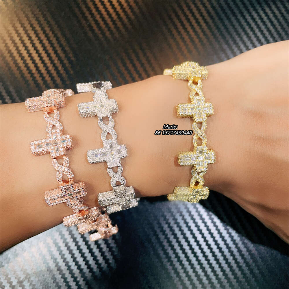 Luxury Jewelry Moissanite Diamond 925 Silver Vvs Baguette Bracelet Pass Tester Cross