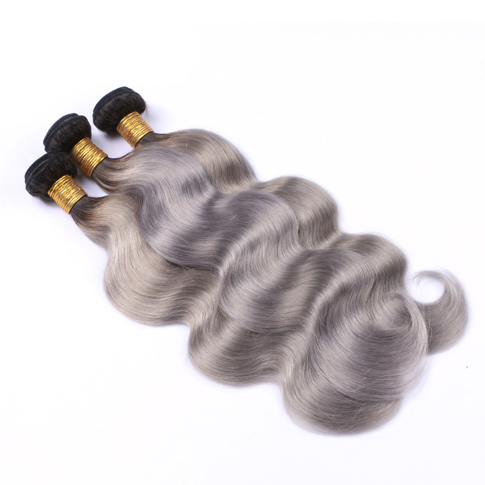 Ombre 1B/Grey Brazilian Body Wave Human Remy Virgin Hair Weaves 100g/bundle Double Wefts 3Bundles/lot