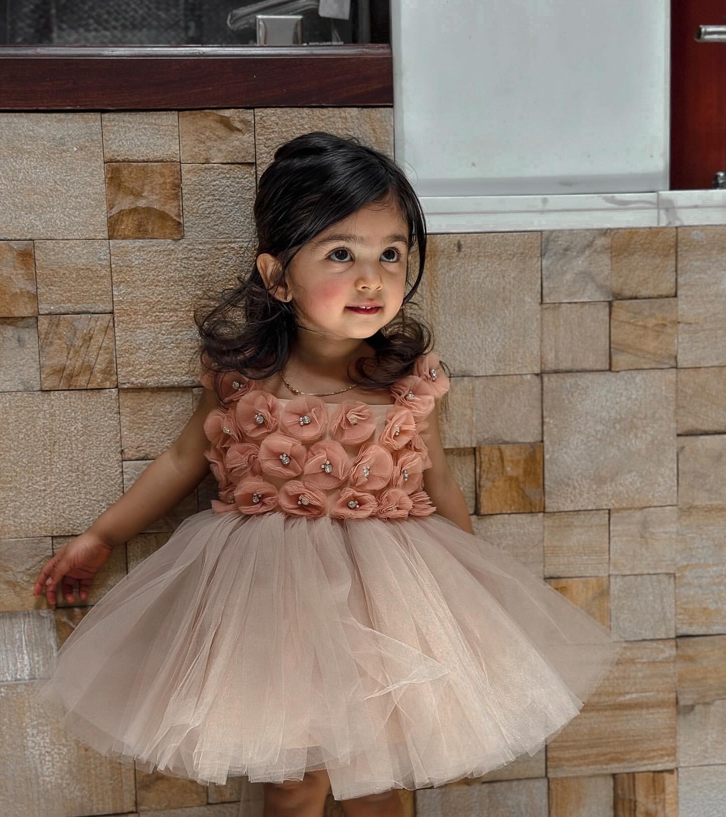 2024 Champagne Knee Length Flower Girl Dresses Ball Gown Tulle Flowers Crystals Little Girl Christmas Peageant Birthday Christening Tutu Dress Gowns Z