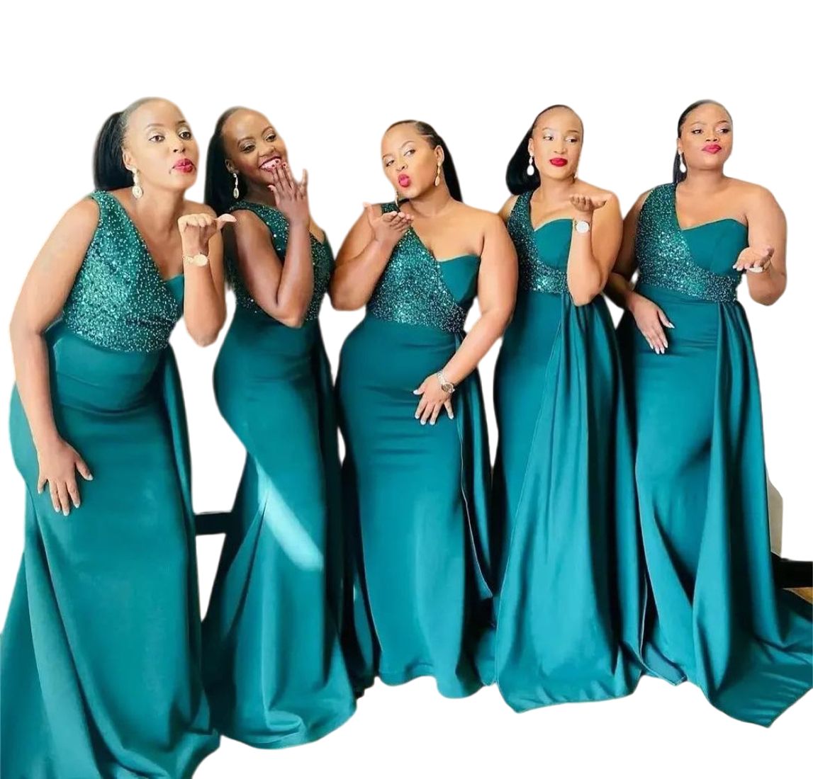 2024 Bridesmaid Dresses Hunter Green For Weddings One Shoulder Satin Sequined Lace Mermaid Plus Size Long Formal Maid of Honor Gowns Wedding Guest Wea