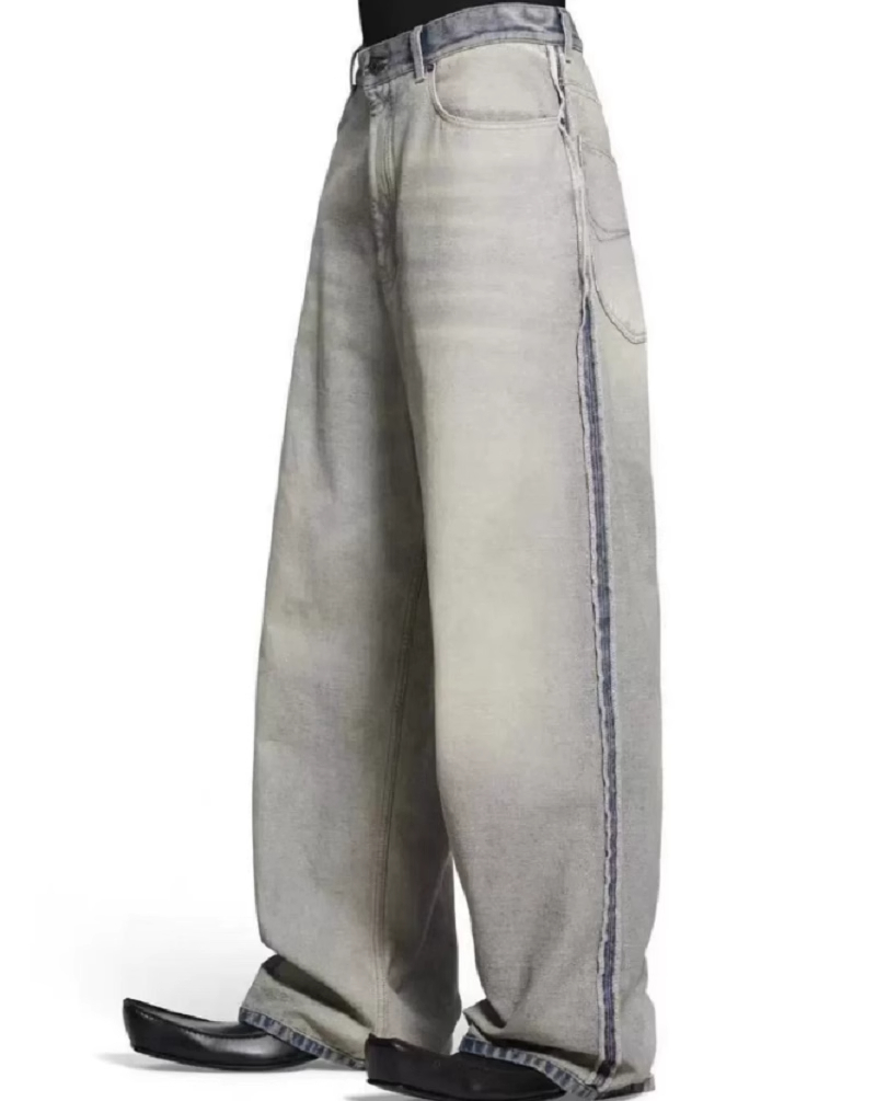 Bale Washed Grey Oversized Fit Men Oversized Jeans With Wide Leg Flared Pants Men Loose Causal Jeans