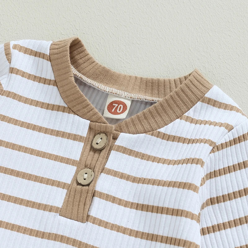 Citgeett Autumn Infant Baby Boy Fall Outfits Long Sleeve Striped Print Romper Pants Set Warm Clothes 240127