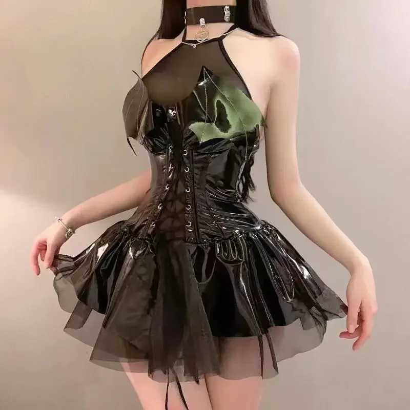 Sexy Set Sexy Lingerie Bright PU Sexy Dress Mesh Perspective Dress Uniform Dressing Cosplay Set Sex Underwear Sexy Catsuits Woman