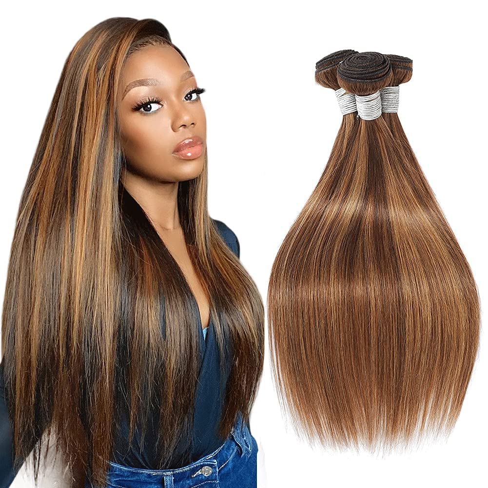 Brazilian Straight Human Remy Virgin Hair Weaves P4/27 Highlight Color 100G/Bundle Double Wefts 3Bundles/Lot Full And Soft
