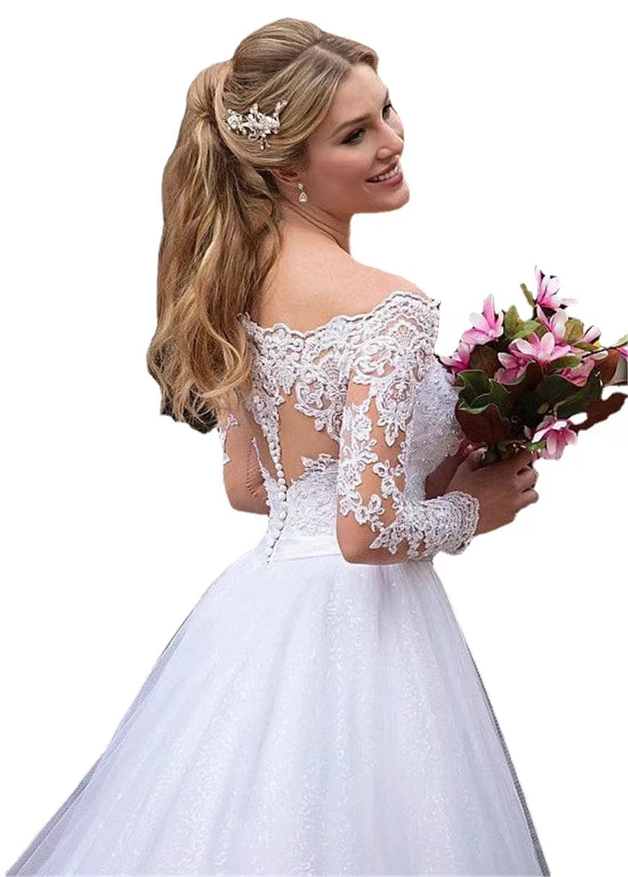 2024 long sleeves Lace A Line Wedding Dresses sexy New Vintage Sexy Off the Shoulder lace Applique Sweep Train Bridal Gowns Custom Made elegant boho w